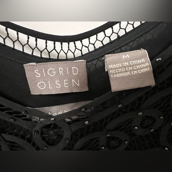 SIGRID OLSEN BLACK SILK BEADED HAND KNITTED DRESSY TOP. SIZE MEDIUM. GORGEOUS - Picture 2 of 7
